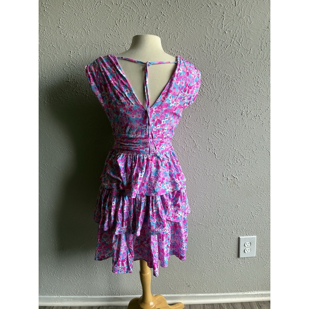 Lilly Pulitzer Floral Tiered Dress Pink Blue Open Back Women's  Sz M - Picture 3 of 16